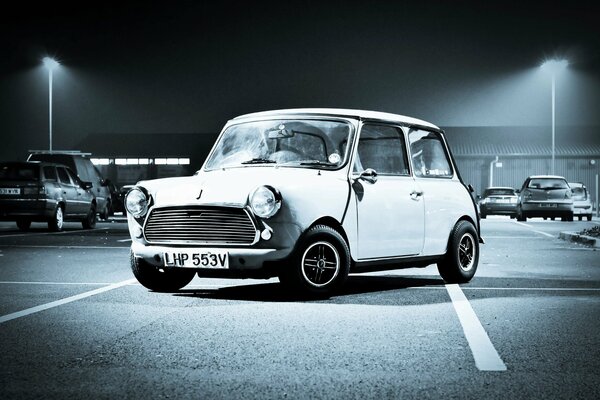 A beautiful photo of a white mini cooper