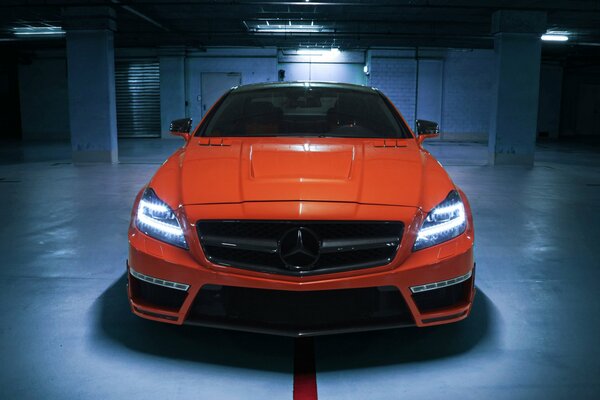 Mercedes-benz cls 63 amg front view orange car