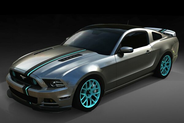 Ford Mustang grigio opaco con dischi Blu