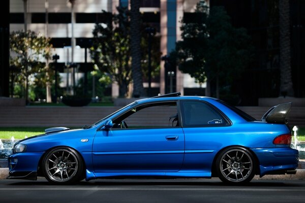 Wallpaper car blue subaru impreza sti 22b sport