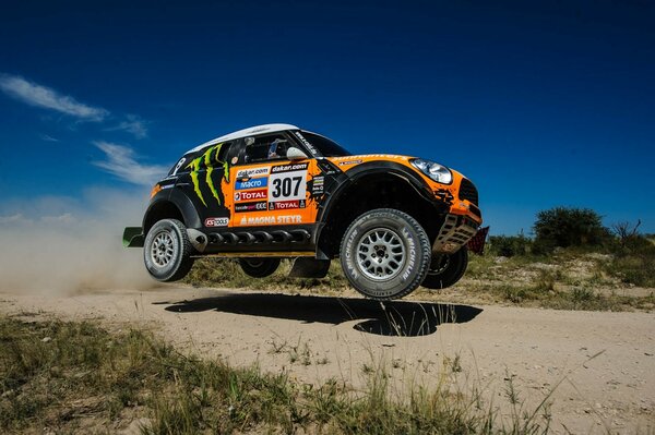 Mini Cooper, an SUV on the Paris - Dakar highway