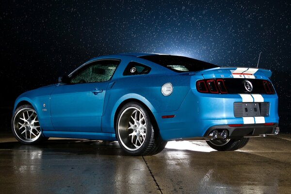 Ford Mustang blue color rear view