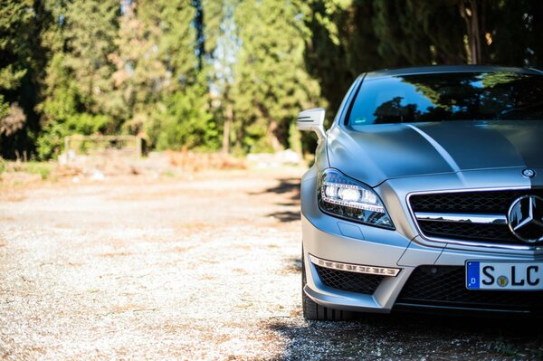 Silver Mercedes Benz Daimler. Front view