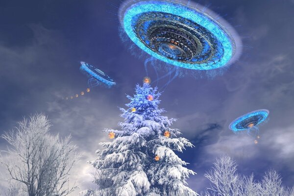 Weihnachtsbaum und UFO