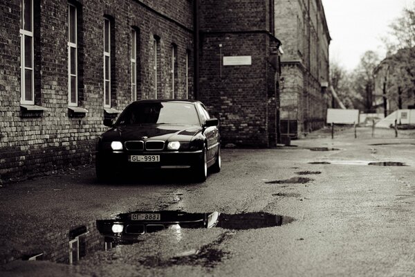 Black and white photo. Cloudy weather