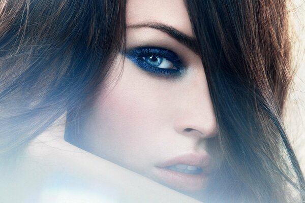 Actress Megan Fox with blue makeup