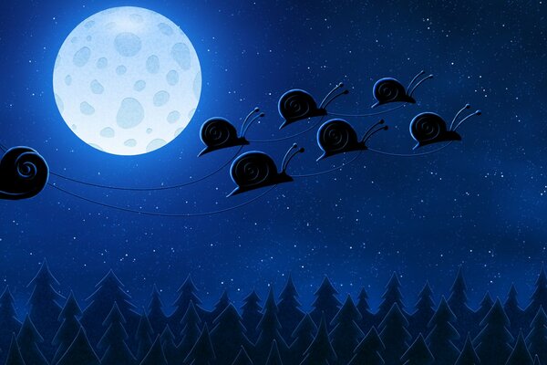 Lumache volanti sullo sfondo della Luna