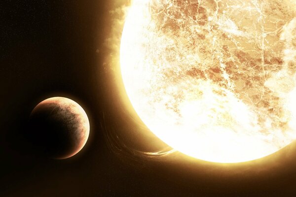 A red-hot planet illuminating half of another planet