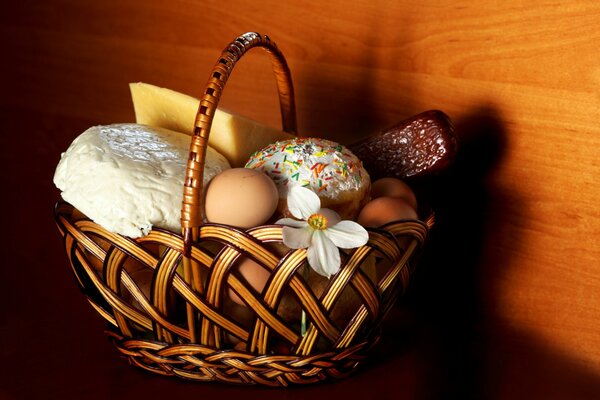 Panier de Pâques. Œufs et fromage