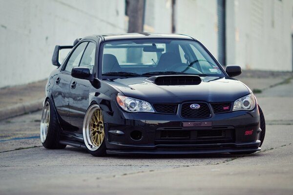 Japanese Subaru impreza car. Beautiful black subaru