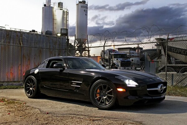 Black mercedes benz sls at the factory