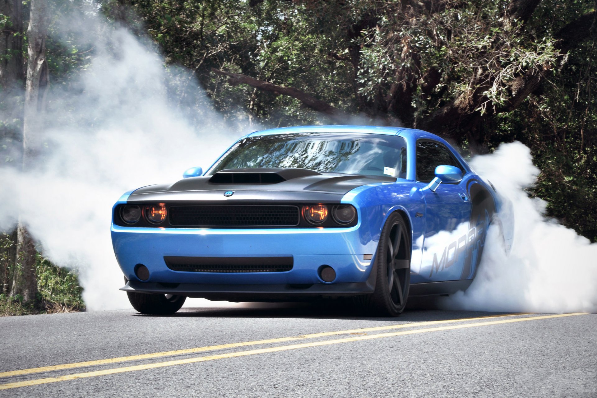 dodge challenger car machinery tuning tree road smoke