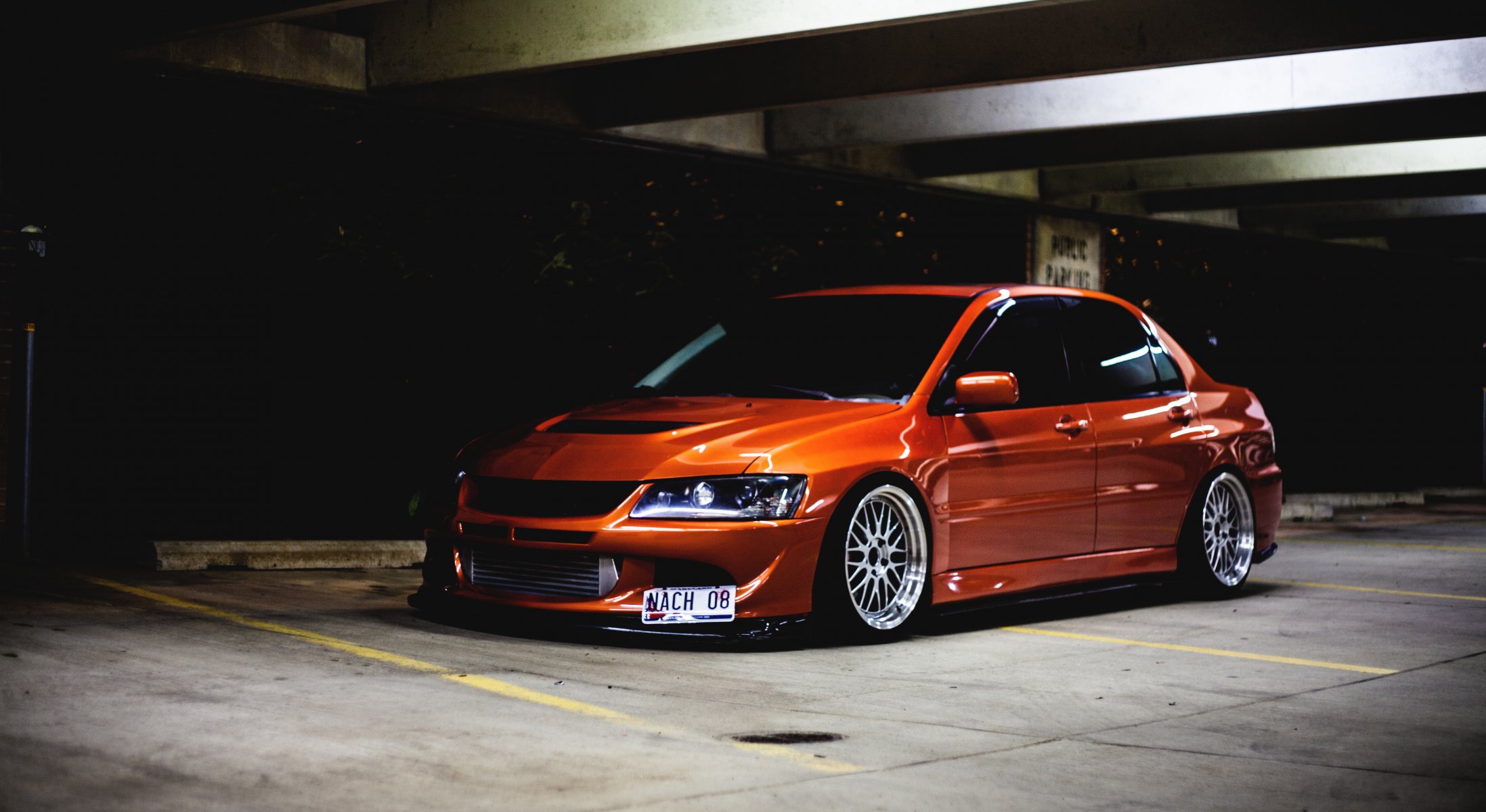 mitshubishi lancer evolution ix evo low orange tuning front