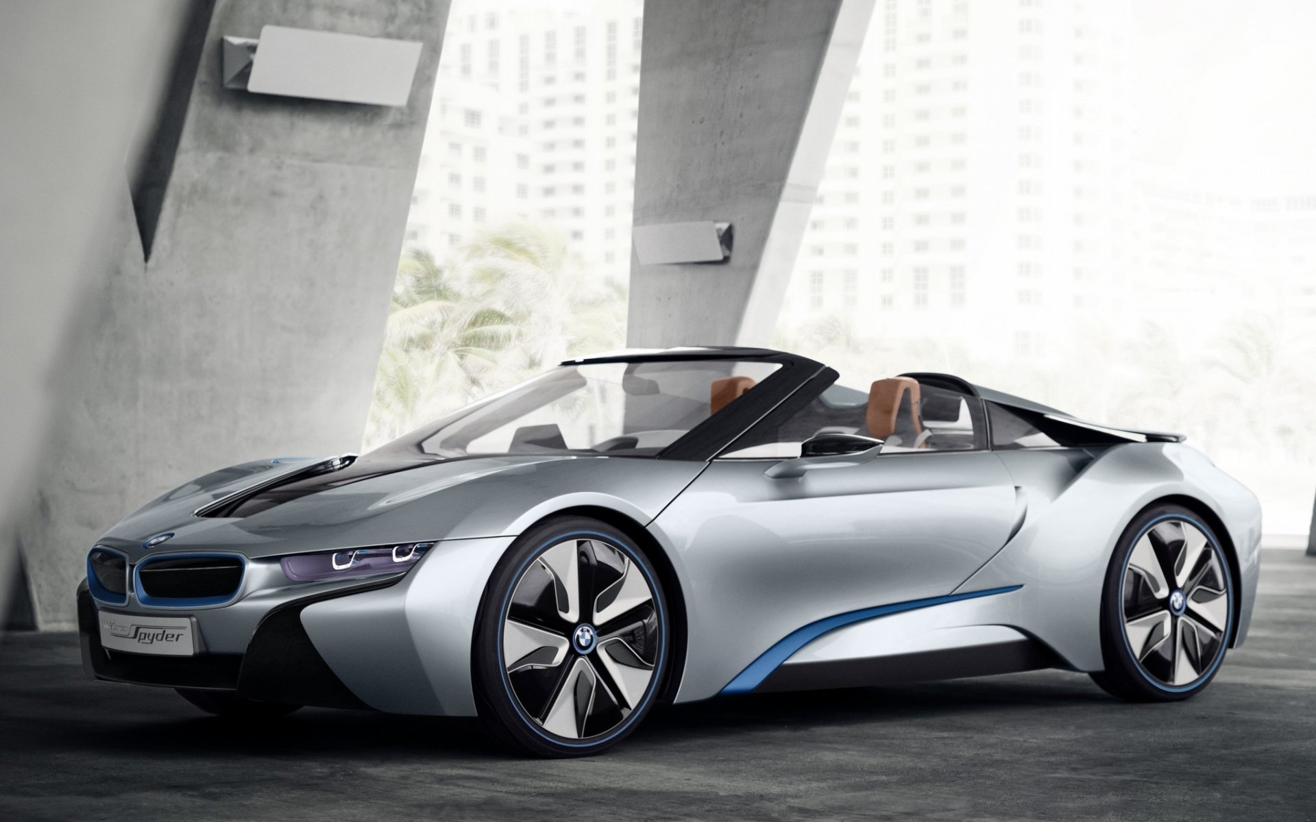 bmw i8 concepto spyder bmw i8 concepto araña superdeportivo frente árboles casa