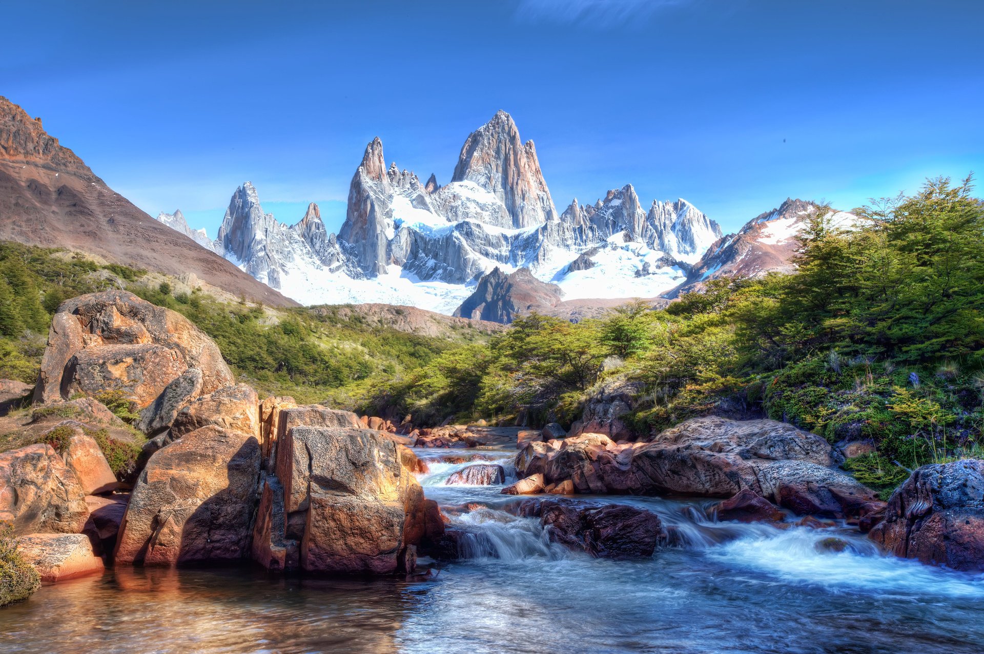 nature river mountains the sky stone