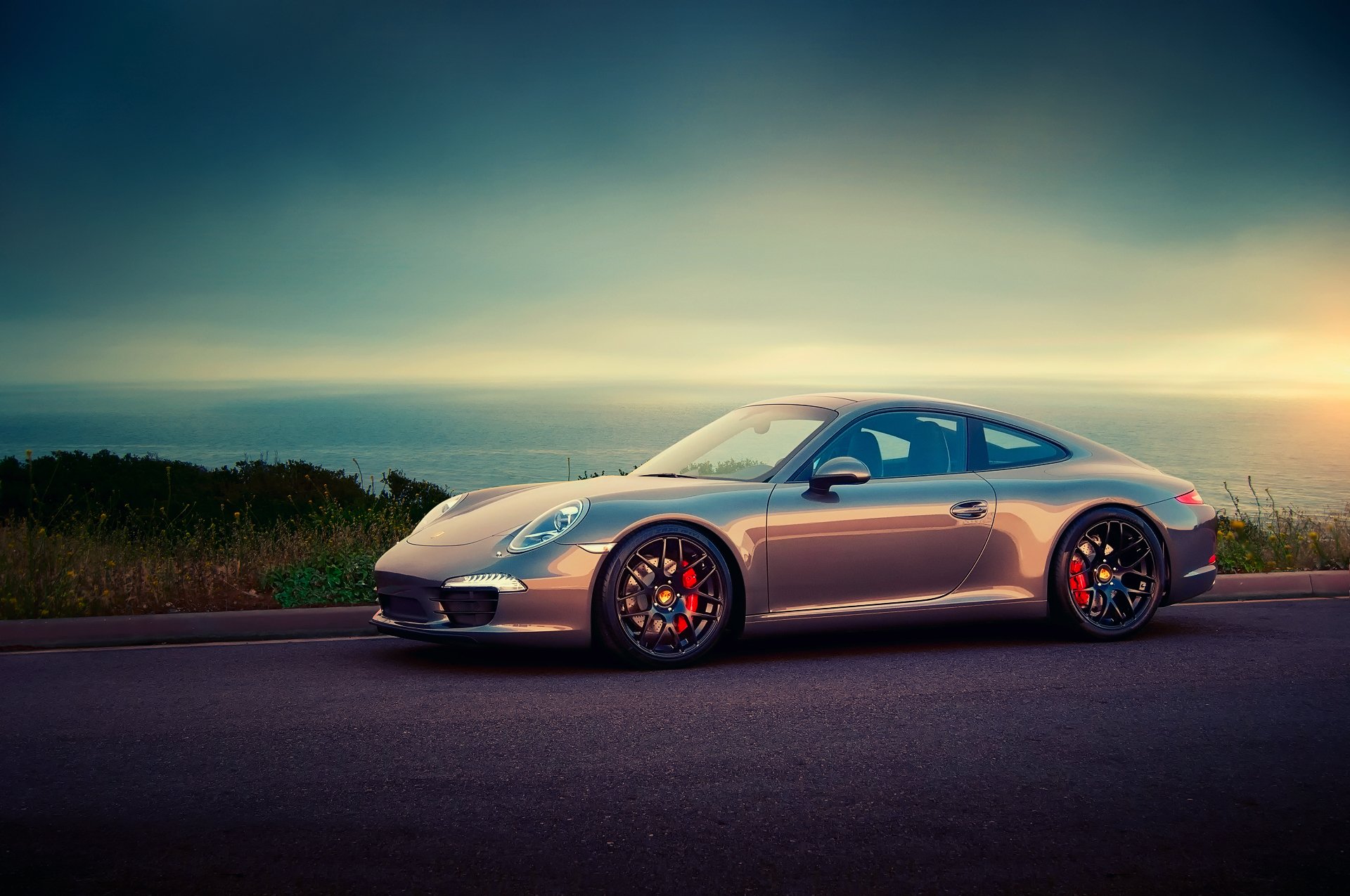 porsche carrera s straße himmel meer