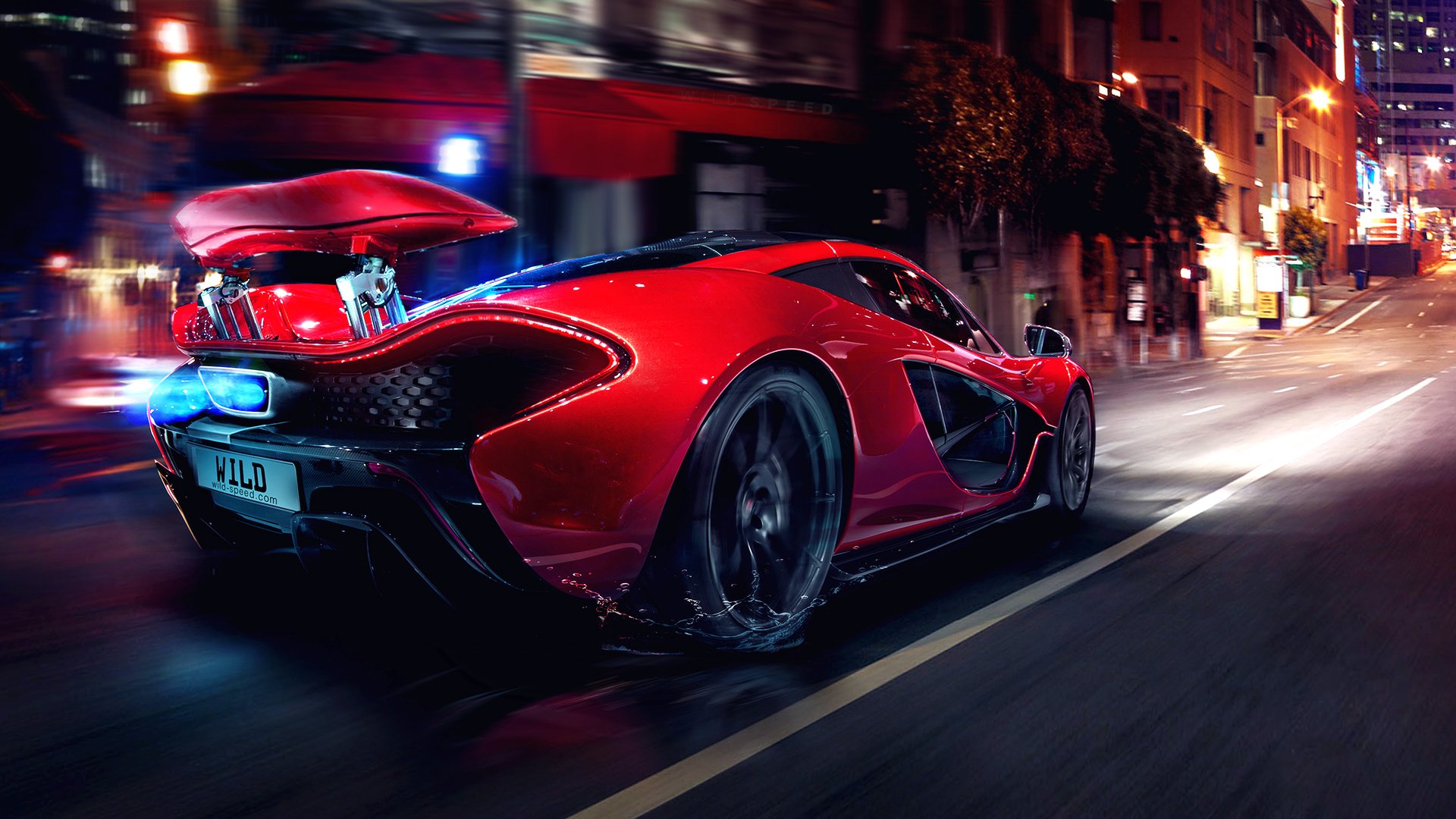 mclaren p1 supercar hypercar konzept sportwagen tuning spoiler nacht lichter glühen bewegung straße