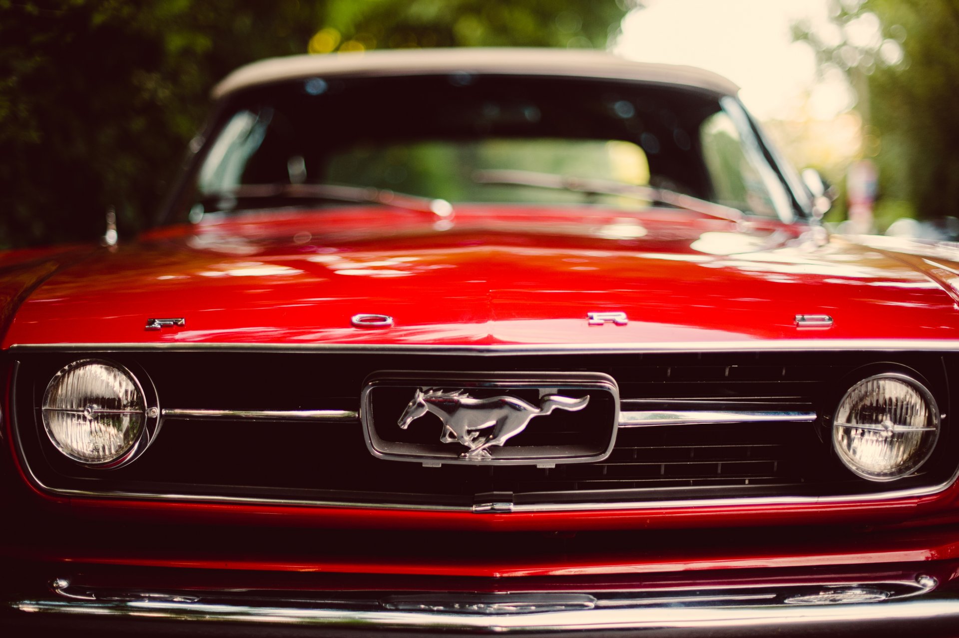 ford mustang rosso classico rosso anteriore bokeh