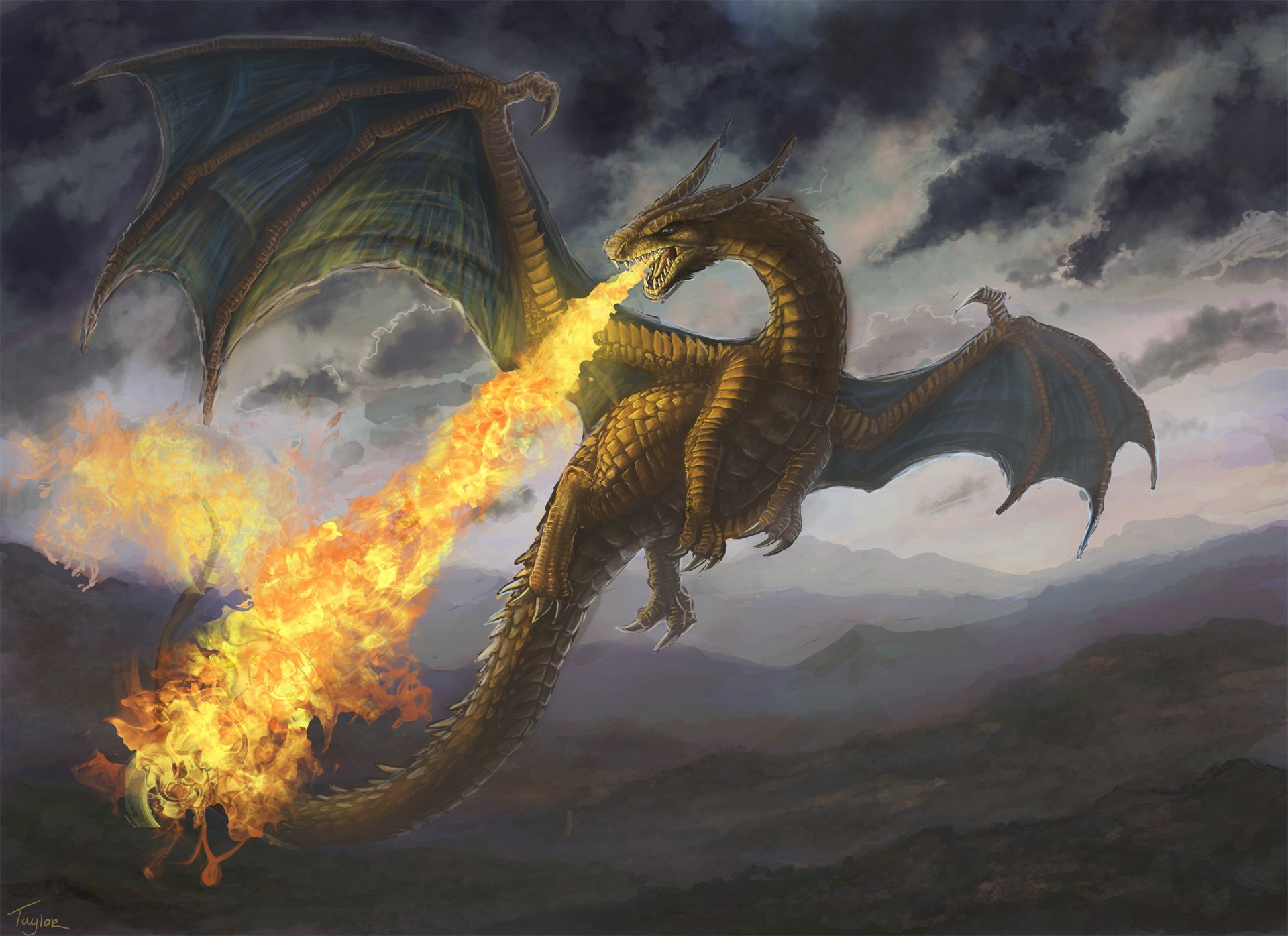 mountains fire dragon