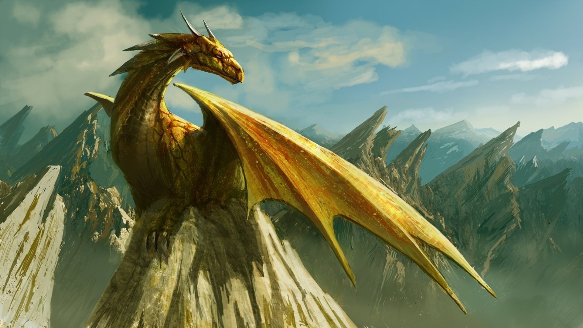 dessin nuages rocher dragon montagnes