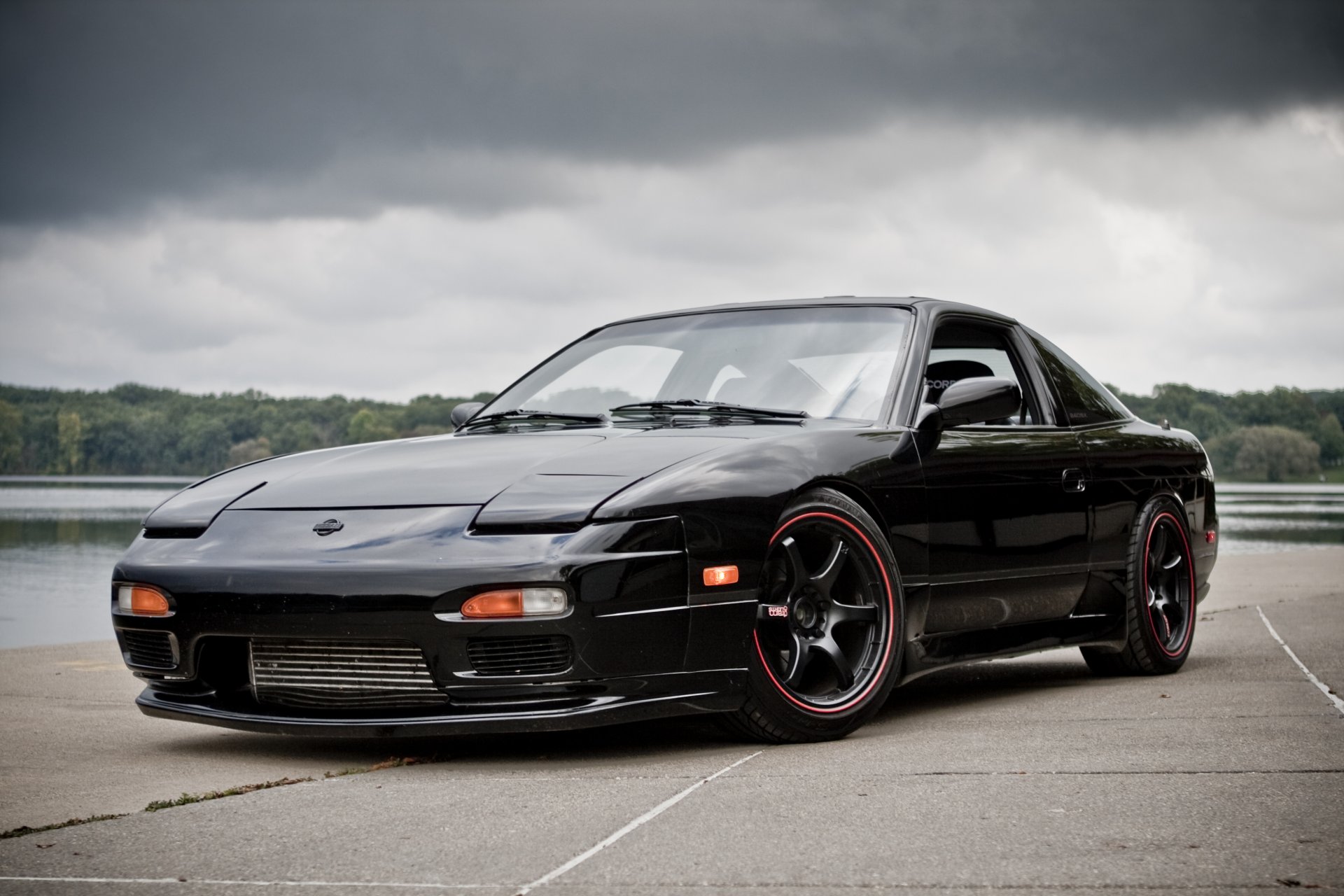 nissan 240sx ruedas negro nissan 240s x llantas cielo nubes lago árboles