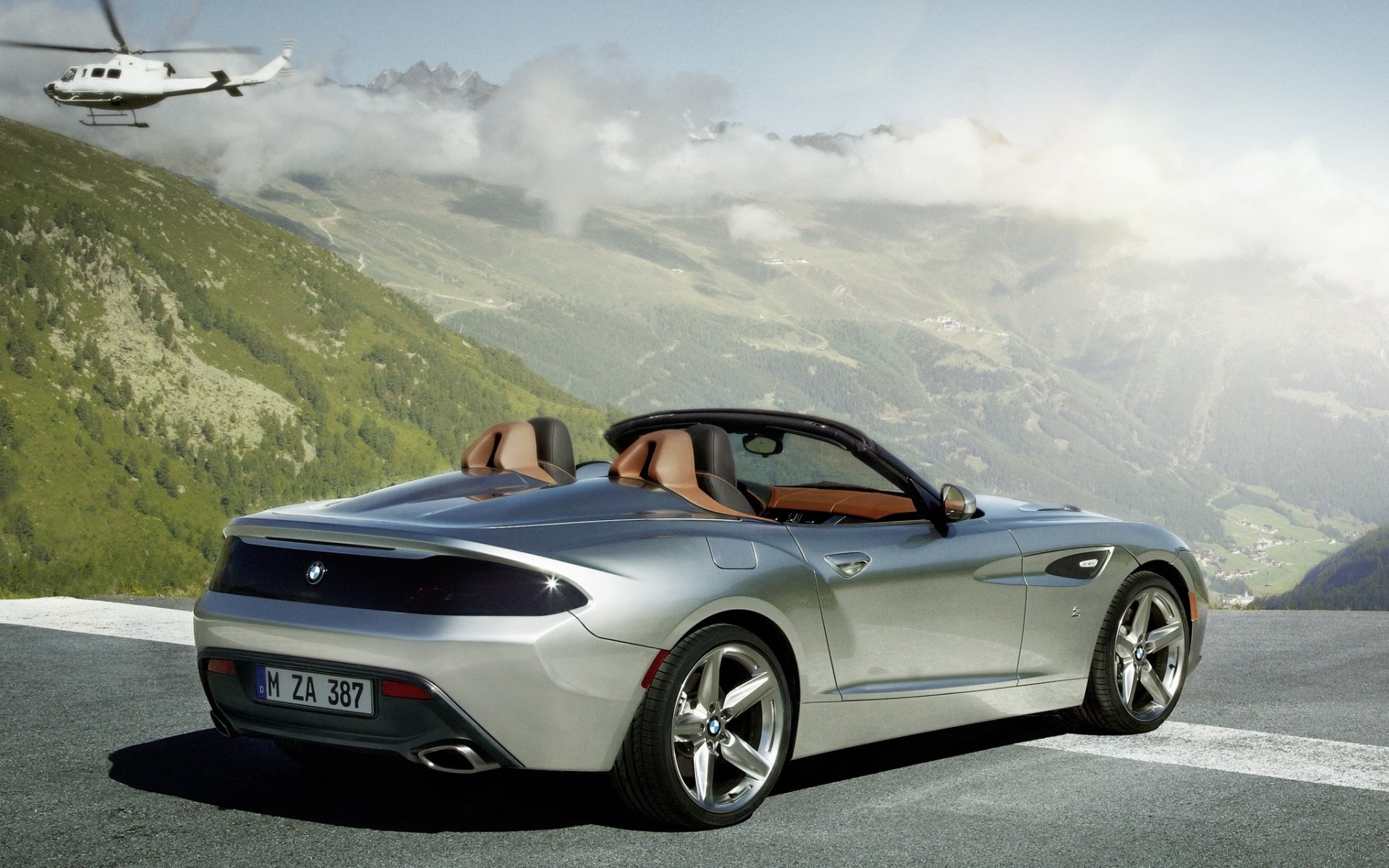 bmw zagato roadster bmw zagato vue arrière argent montagnes nuages ciel