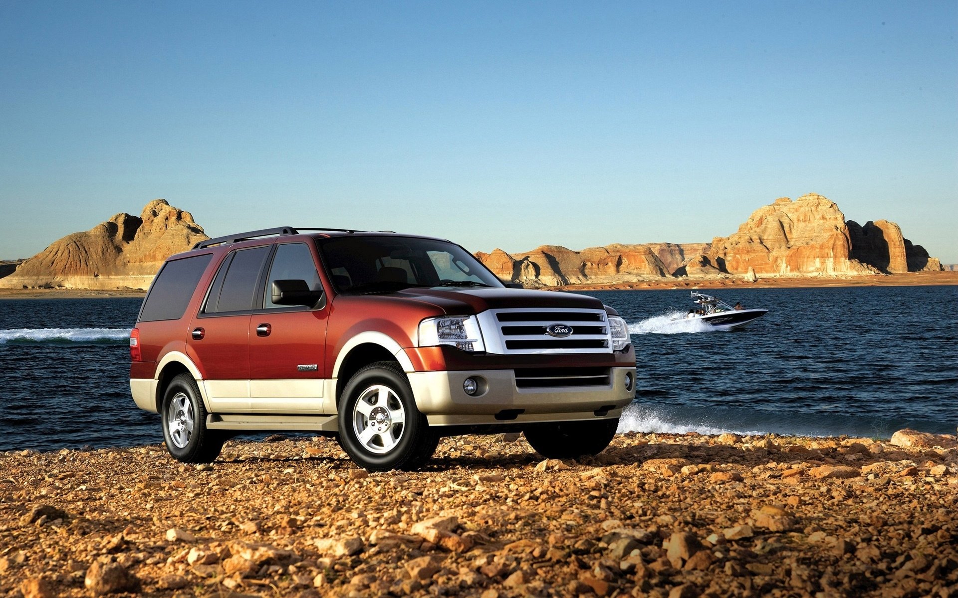 auto ford expedition suv reise meer boot natur