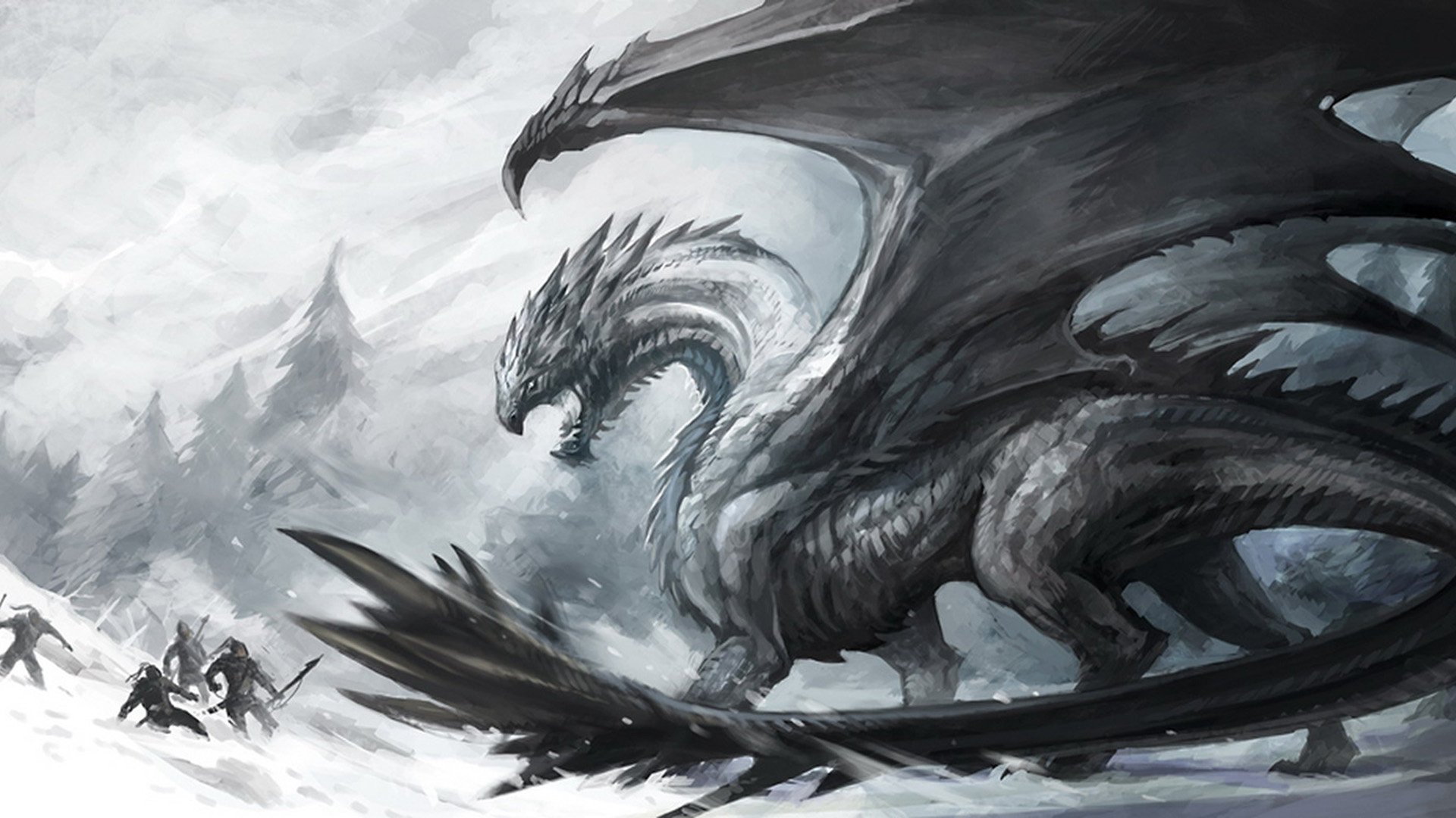 dragon personnes neige glace bataille