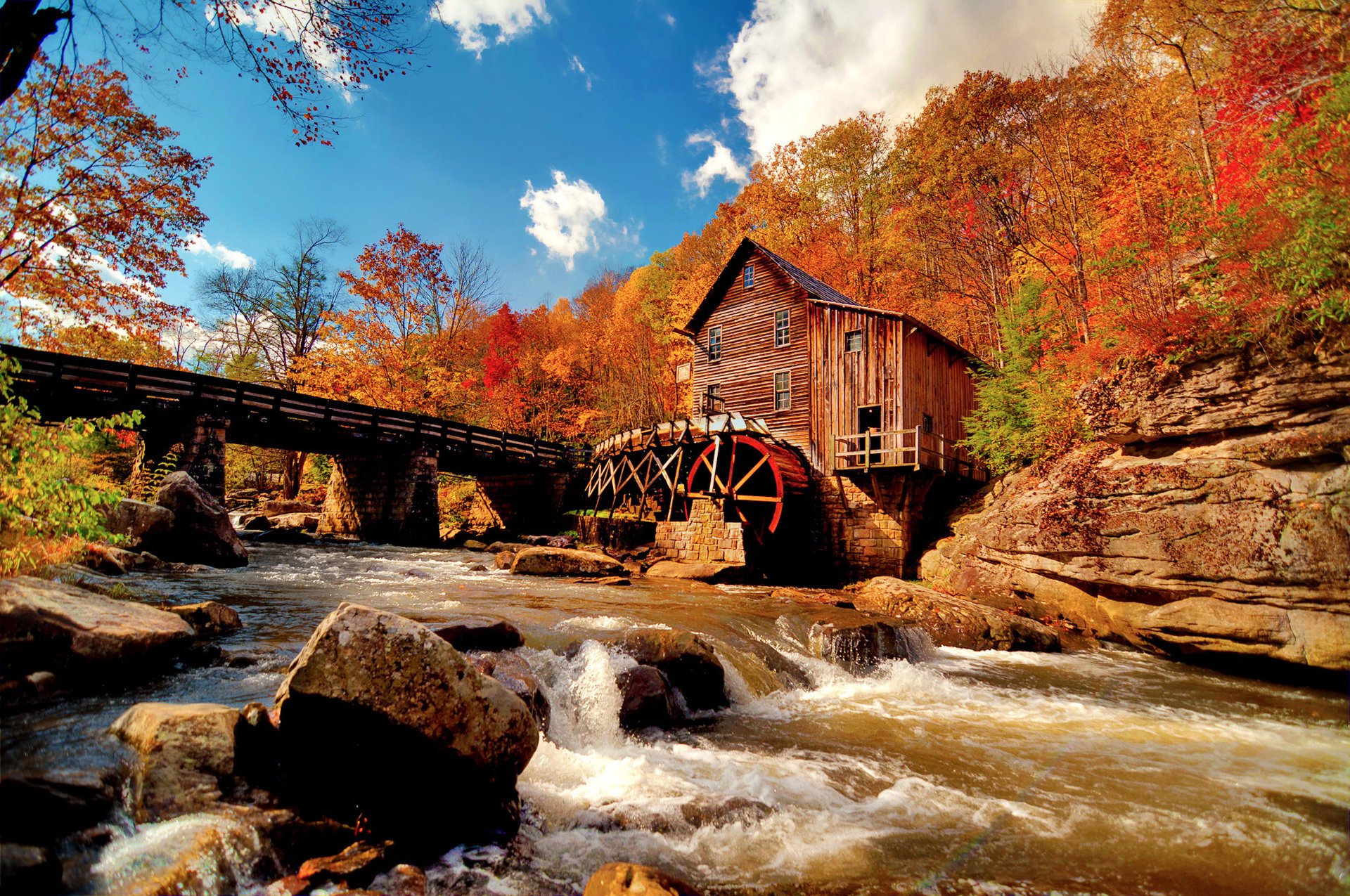 naturaleza río molino de agua piedras otoño corriente