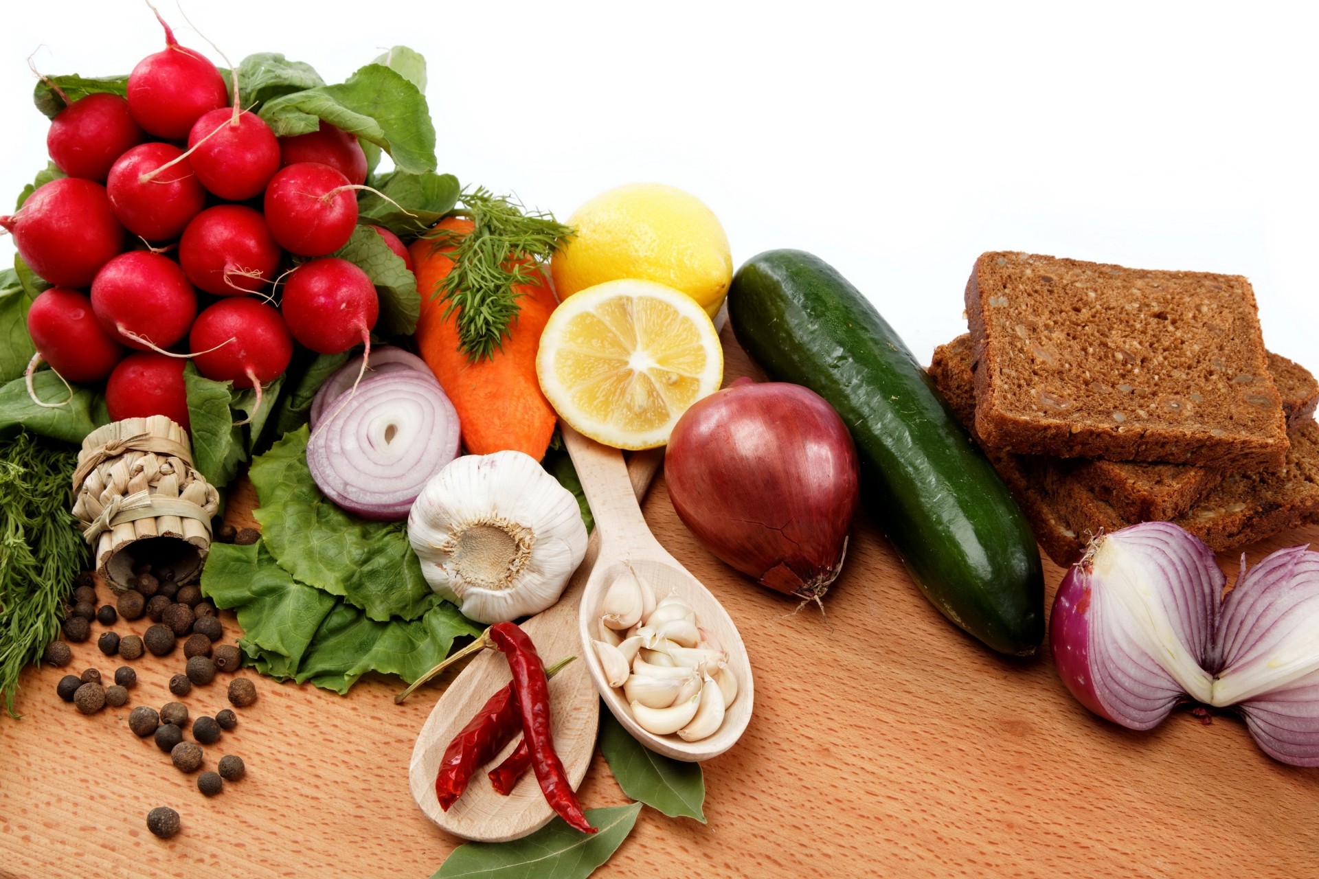 brot zitrone gurken radieschen zwiebeln