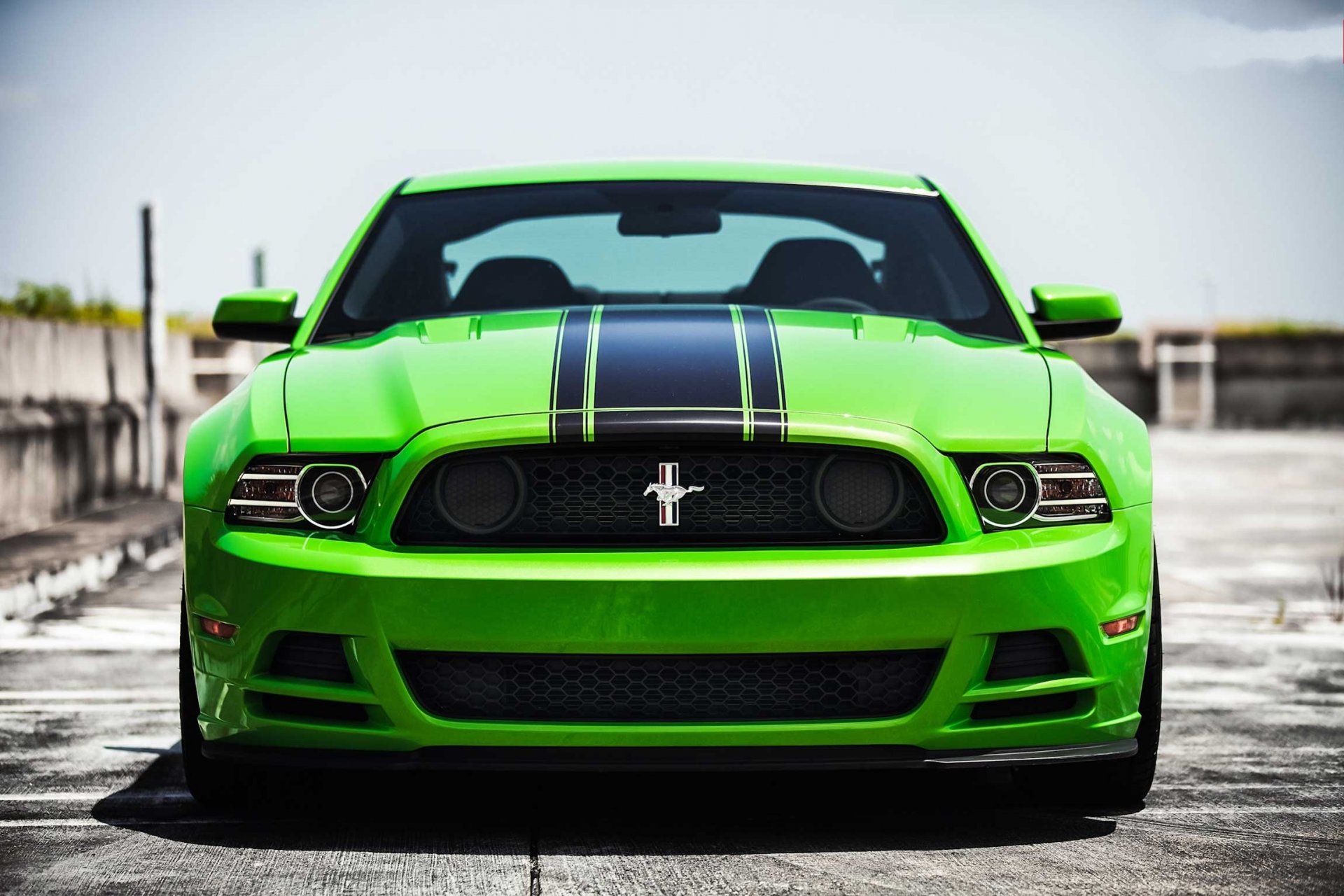 ford mustang boss 302 verde capo davanti strisce nere