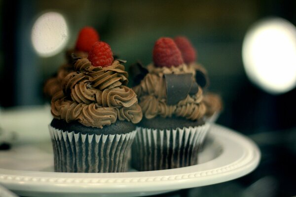 Cupcakes au chocolat sucré aux framboises