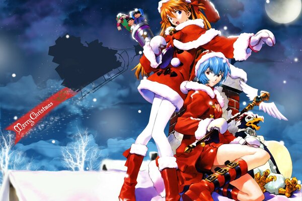 Anime de año nuevo. Doncellas de nieve y regalos