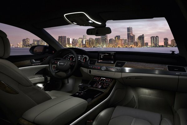 Audi interior with a view of the metropolis