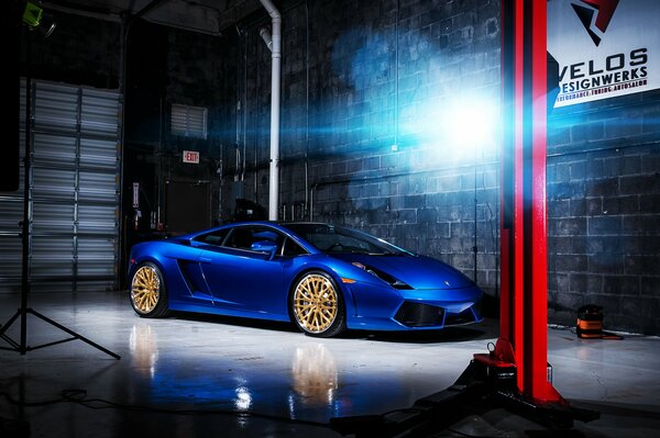 Sporty blue Lamborghini Supercar