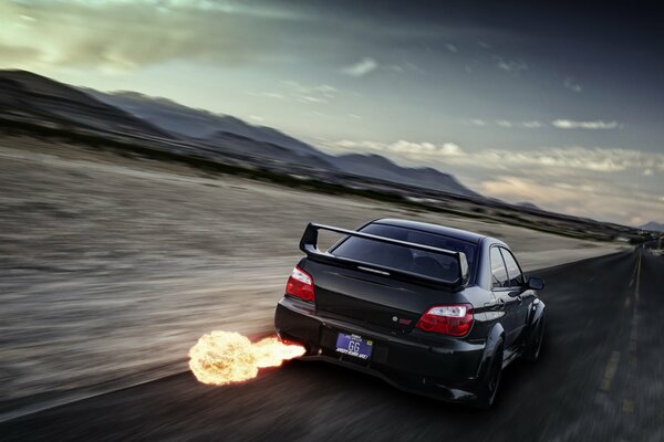 Flame exhaust from Subaru impreza pipe