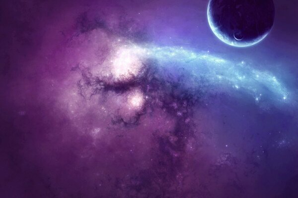 Violet glow and nebula of stars