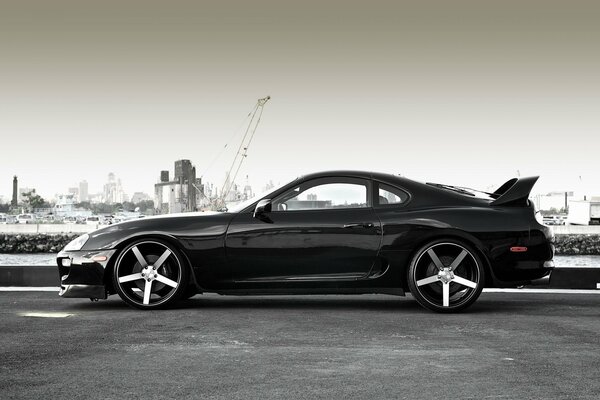 Black Toyota Supra Sports Car Side View