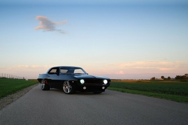 Chevrolet camaro muscle car on the road