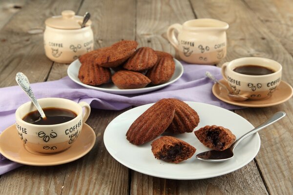 Delicious pastries with fragrant coffee