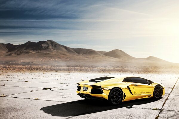 Golden chrome Lamborghini under the sun