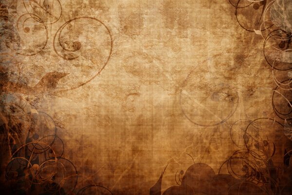 Brown background with swirling patterns and silhouettes