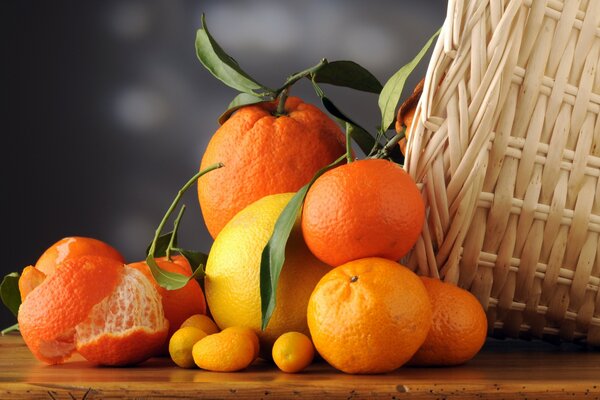 Корзина с круглыми оранжевыми цитрусами