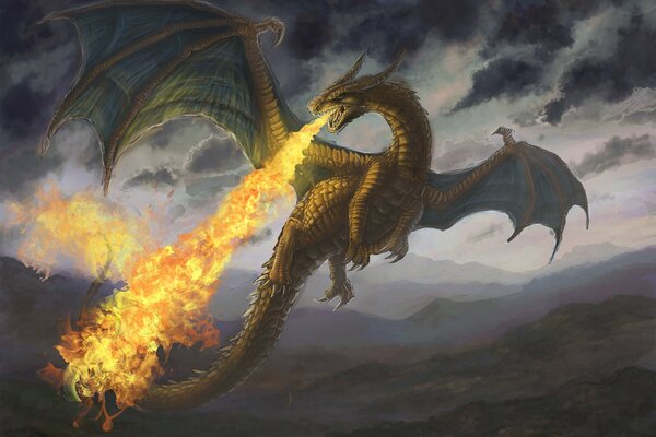 Monde montagneux des dragons cracheurs de feu