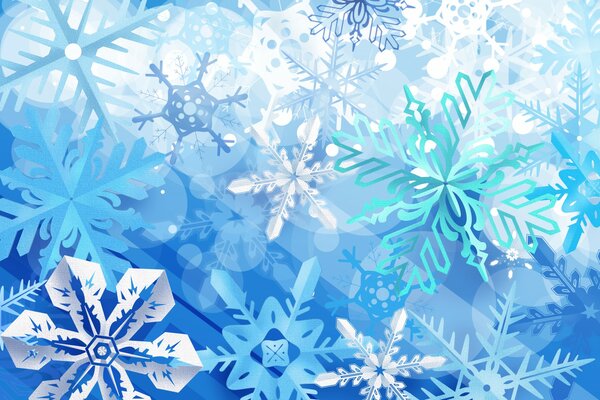 Blue snowflakes. Winter drawing