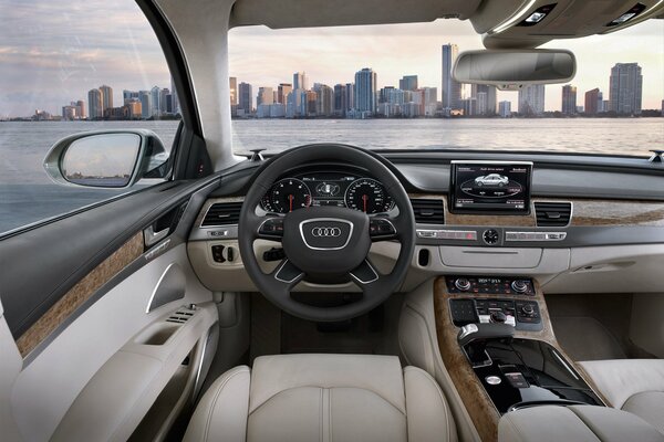 View of the big city from the Audi saloon