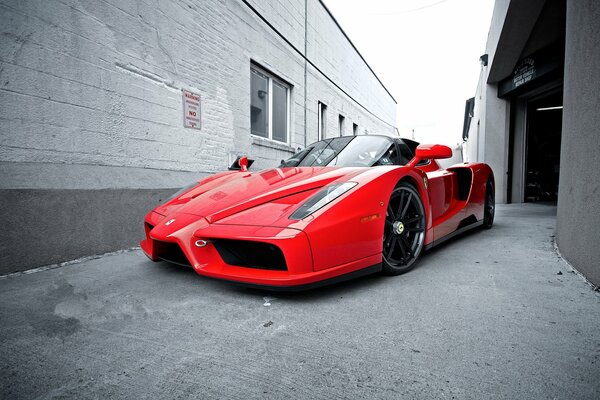 Red ferrari front view, lane