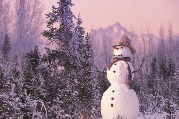 Schneemann im Wald. Winterwald