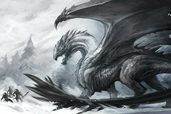 Bataille des hommes et du dragon dans la neige