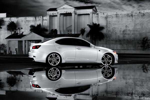 Elegant white Lexus reflecting off the floor